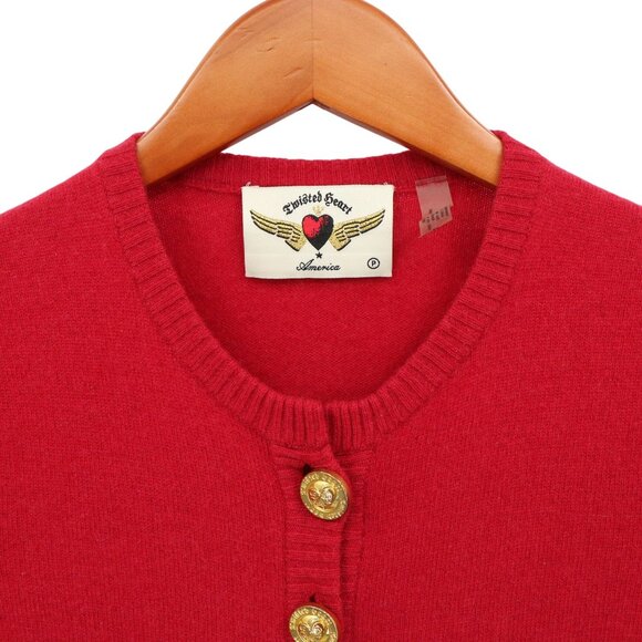 Twisted Heart Gold Logo Button Red 100% Cashmere Cardigan Sweater P - Picture 2 of 4